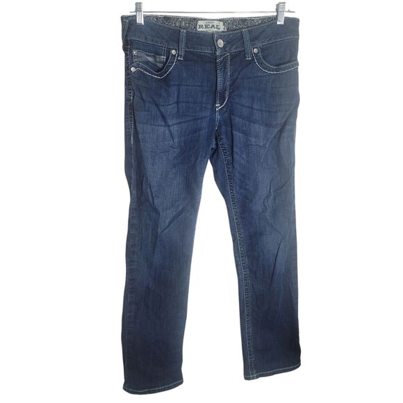 Ariat Real Denim Mid Rise Straight Jeans Women's 32 R Blue Denim Western Boho - Picture 1 of 12